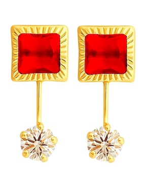Aretes piercing cuadrados Lenna de oro 14 K con acabado pulido zirconia