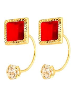 Aretes piercing cuadrados Lenna de oro 14 K con acabado pulido zirconia