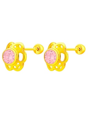 Broqueles de flor Lenna de oro 14 K con acabado brillante zirconia
