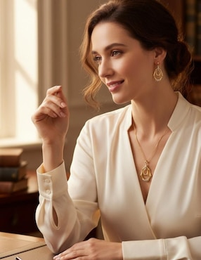 Aretes y collar Cm-Top de oro laminado 18 K zirconia