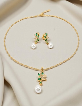 Aretes y collar de colibrí Cm-Top de oro laminado