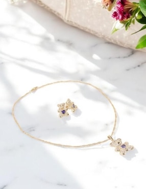 Aretes y collar de oso Cm-Top de oro laminado 18 K zirconia