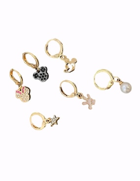 Set de aretes Mickey y Magic Broom Nira de oro laminado 9 K con acabado pulido zirconia cúbica