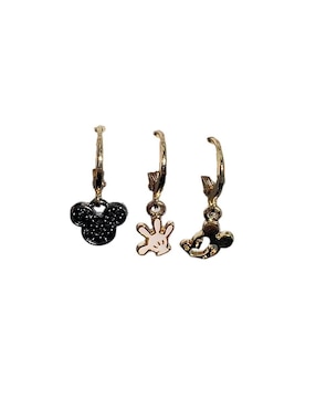 Set de aretes Mickey y Magic Broom Nira de oro laminado 9 K con acabado pulido zirconia cúbica