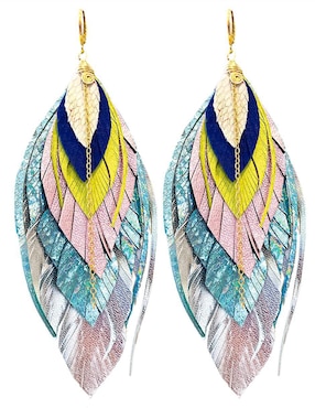 Aretes largos de pluma Vangania 18 k con acabado baño de oro