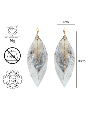 Aretes de pluma Vangania de piel 18 K con acabado baño de oro