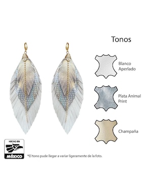 Aretes de pluma Vangania de piel 18 K con acabado baño de oro