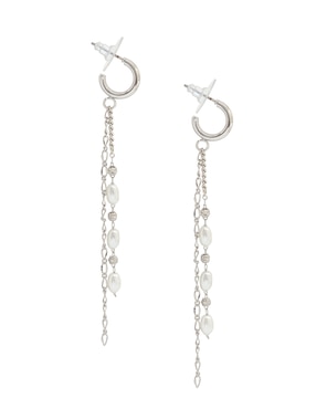 Aretes largos ovalados Map con acabado lustre perla