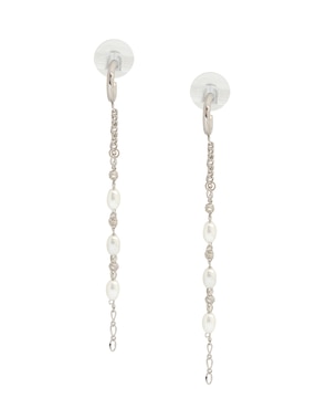 Aretes largos ovalados Map con acabado lustre perla