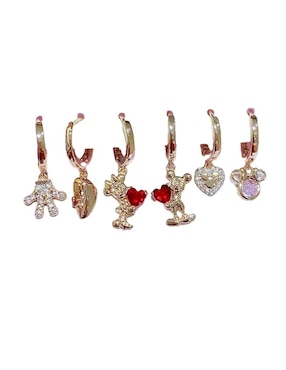 Set de aretes Mickey & Minnie Nira de oro laminado 10 k con acabado pulido zirconia cúbica