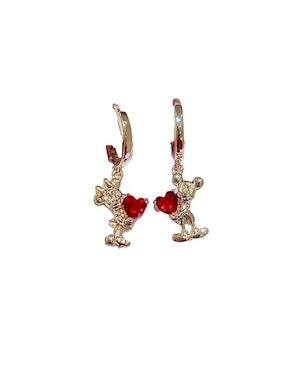 Set de aretes Mickey & Minnie Nira de oro laminado 10 k con acabado pulido zirconia cúbica