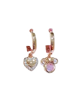 Set de aretes Mickey & Minnie Nira de oro laminado 10 k con acabado pulido zirconia cúbica