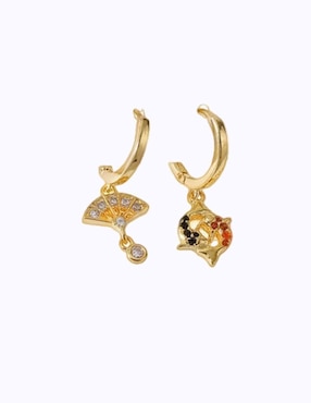 Set de aretes Nira Japones de oro laminado 10 K con acabado pulido zirconia cúbica