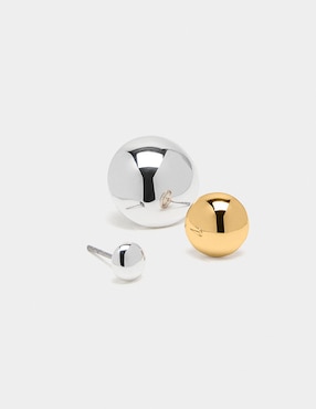 Set de aretes de esfera Parfois Silver Not So Basic con acabado brillante