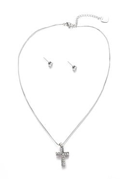 Aretes y collar de forma de Cruz Lieb cristal