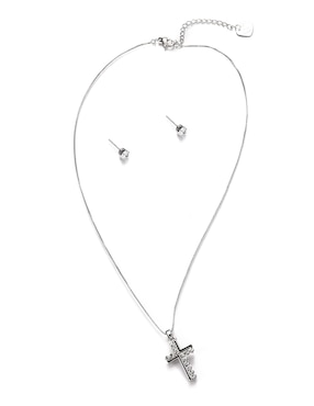 Aretes y collar de forma de Cruz Lieb cristal
