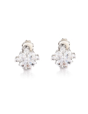 Aretes cortos de flor Lieb con acabado brillante zirconia