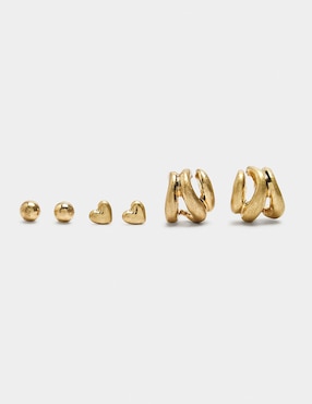 Set de aretes Parfois Golden Basics con acabado liso perla