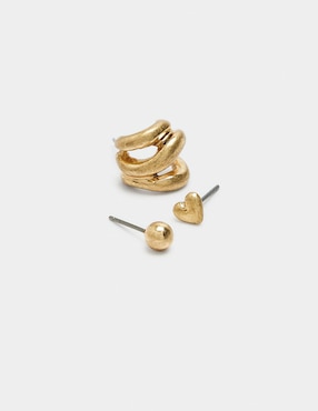 Set de aretes Parfois Golden Basics con acabado liso perla