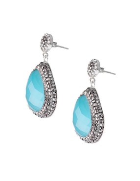 Aretes largos de gota Sultan Süleyman Queen Farah de plata P 925 con acabado baño rodio ojo de gato