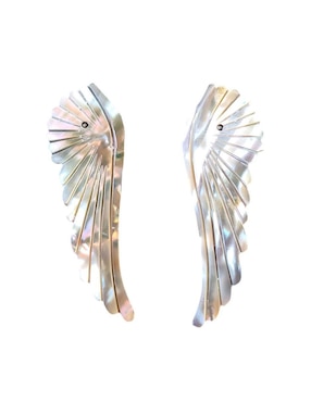 Aretes largos de alas Angel Mirlo Blanco con acabado brillante concha de abulón
