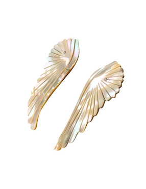 Aretes largos de alas Angel Mirlo Blanco con acabado brillante concha de abulón