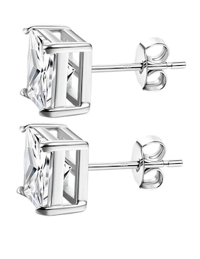 Aretes cortos cuadrados Xtellar de plata P 925 con acabado brillante zirconia