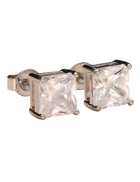 Aretes cortos cuadrados Xtellar de plata P 925 con acabado brillante zirconia