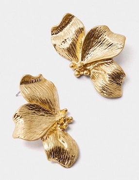 Aretes largos de flor Parfois Golden Basics con acabado brillante