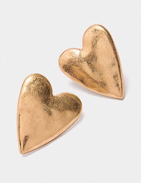 Aretes largos de corazón Parfois Golden Basics con acabado brillante