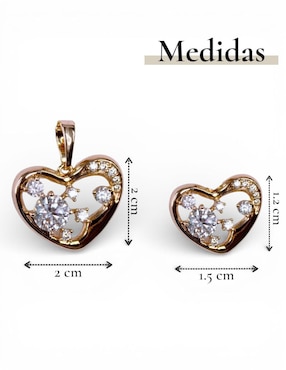 Aretes y collar de corazón CM-Top de oro laminado 14 K zirconia cúbica