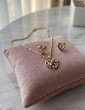 Aretes y collar de corazón CM-Top de oro laminado 14 K zirconia cúbica