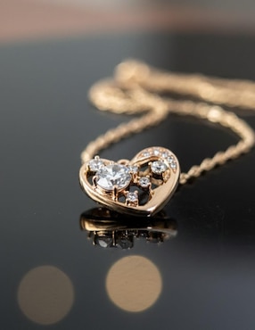 Aretes y collar de corazón CM-Top de oro laminado 14 K zirconia cúbica