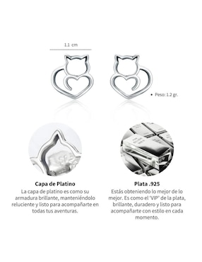 Broqueles de gato Chulada pets de plata P 925 con acabado pulido
