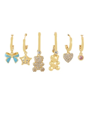 Set de aretes Nira Amor de oro laminado 10 K con acabado brillante zirconia cúbica