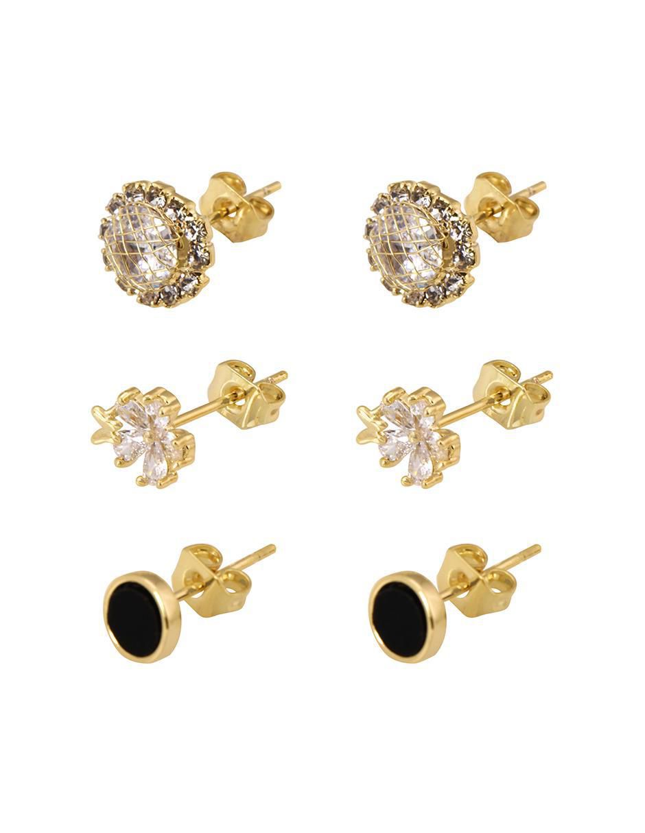 Broqueles con acabado baño de oro 18 K cristal 1