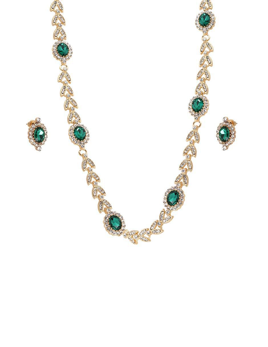 Aretes y collar de hoja 18 k cristal 1