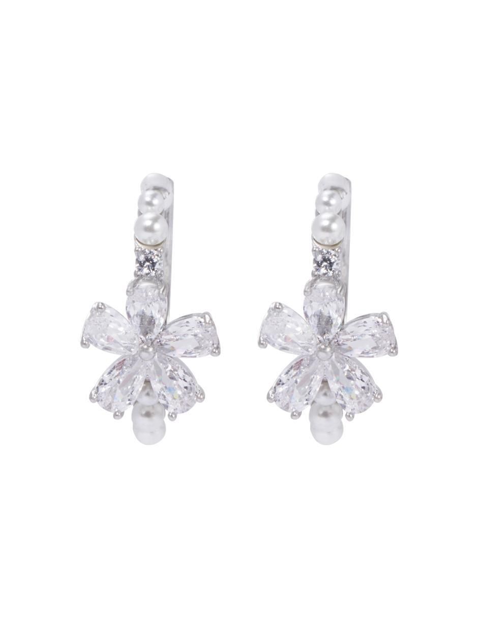 Aretes de flor con acabado baño rodio zirconia 1