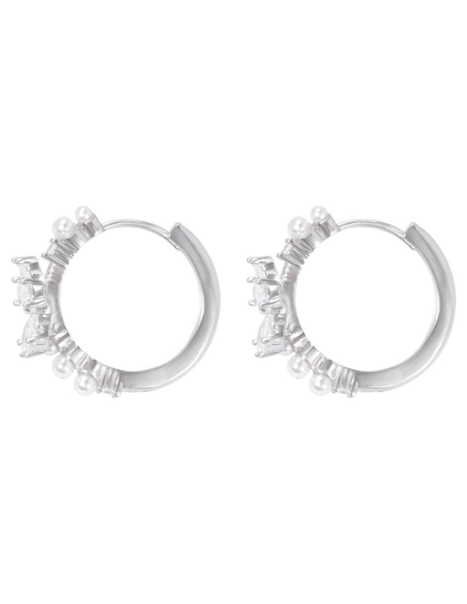 Aretes de flor con acabado baño rodio zirconia 3