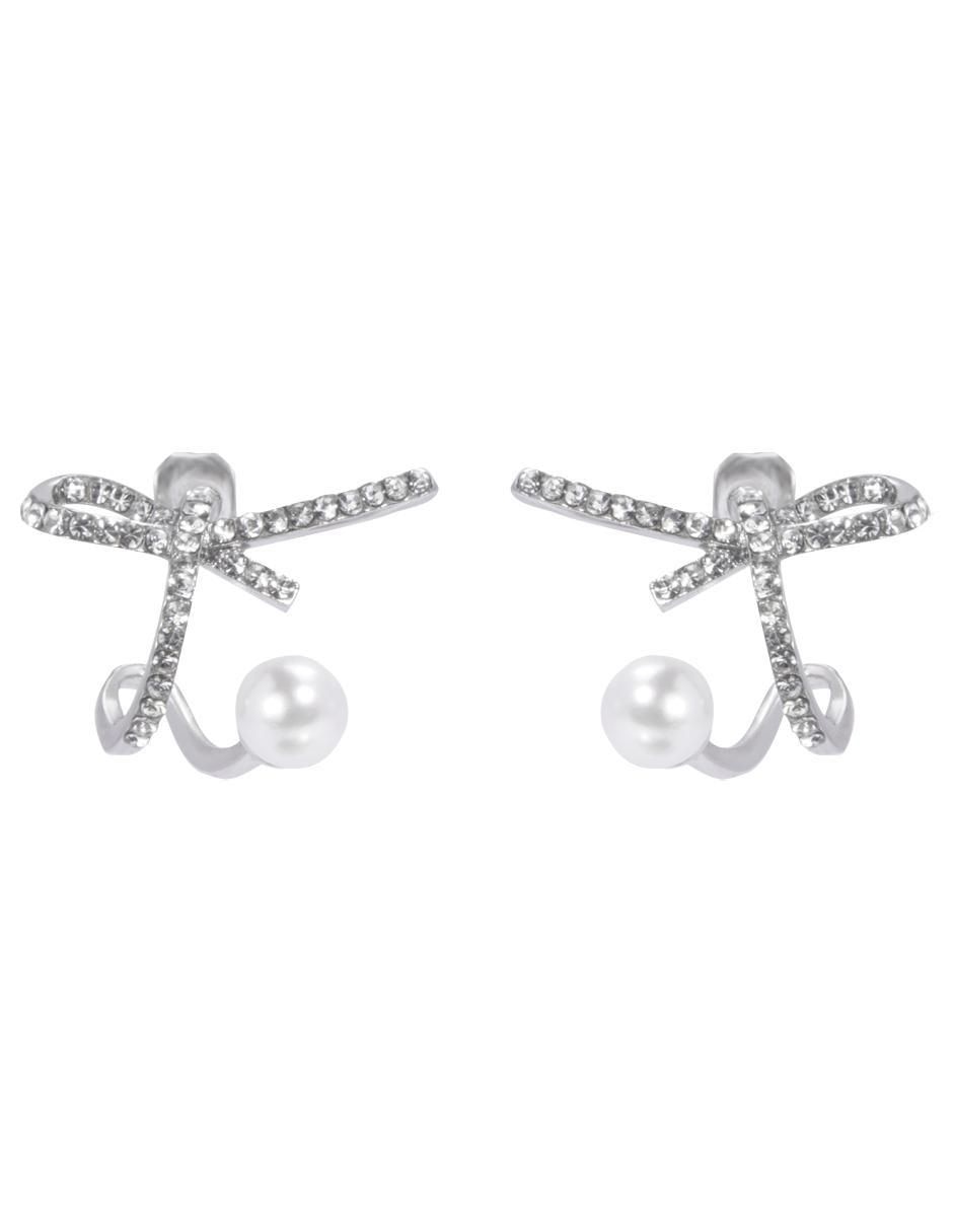 Aretes de moño con acabado baño rodio cristal