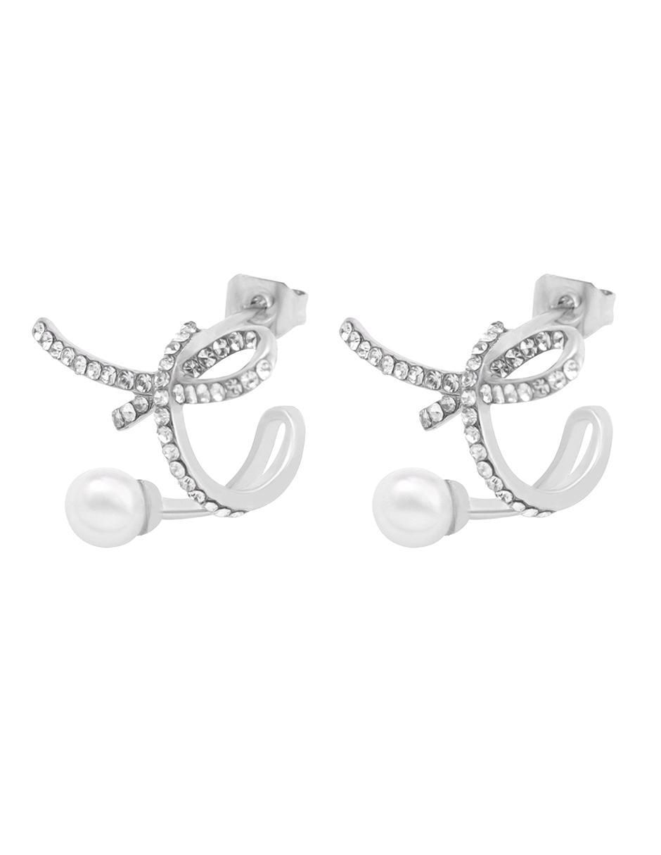 Aretes de moño con acabado baño rodio cristal 2