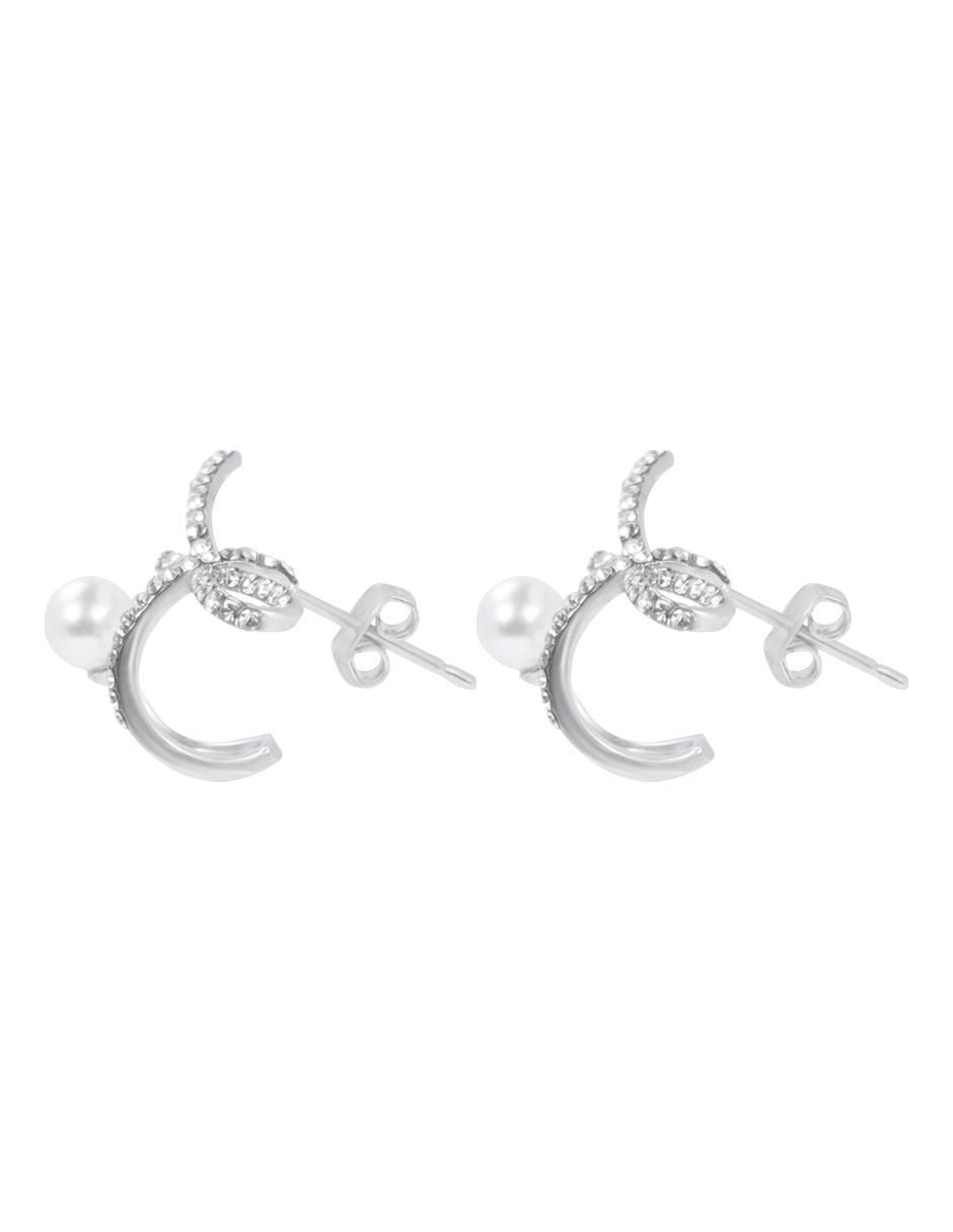 Aretes de moño con acabado baño rodio cristal 3
