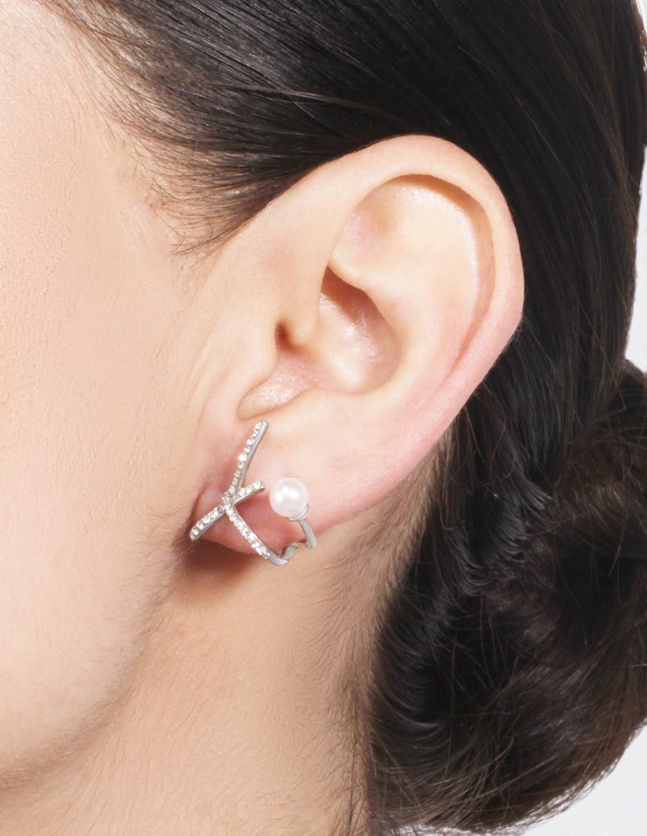 Aretes de moño con acabado baño rodio cristal 4