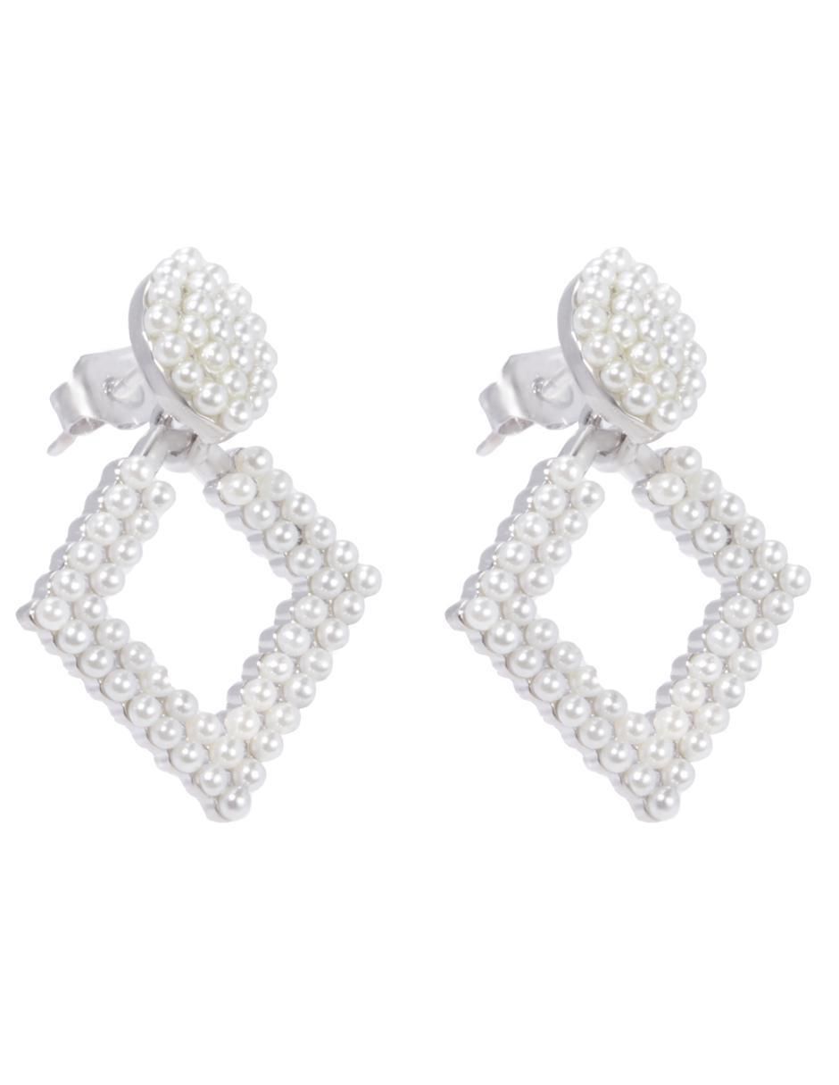 Aretes con acabado baño rodio imitación perla 2