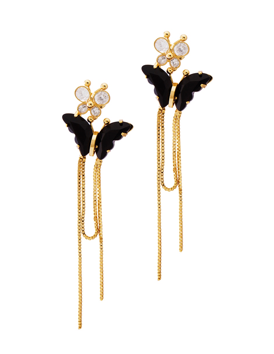 Aretes de mariposa con acabado chapa de oro zirconia Aretes de mariposa con acabado chapa de oro zirconia