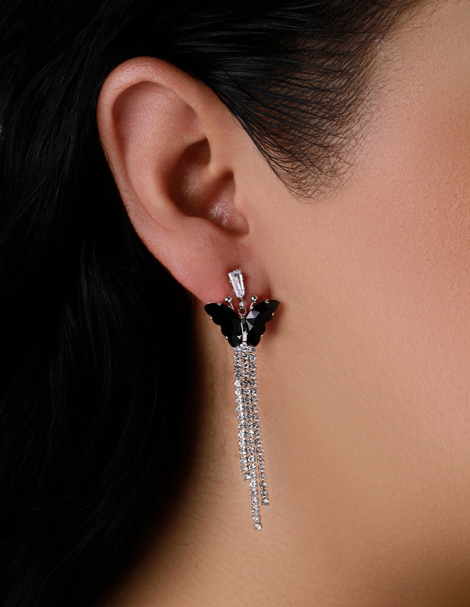 Aretes de mariposa con acabado baño rodio cristal 4