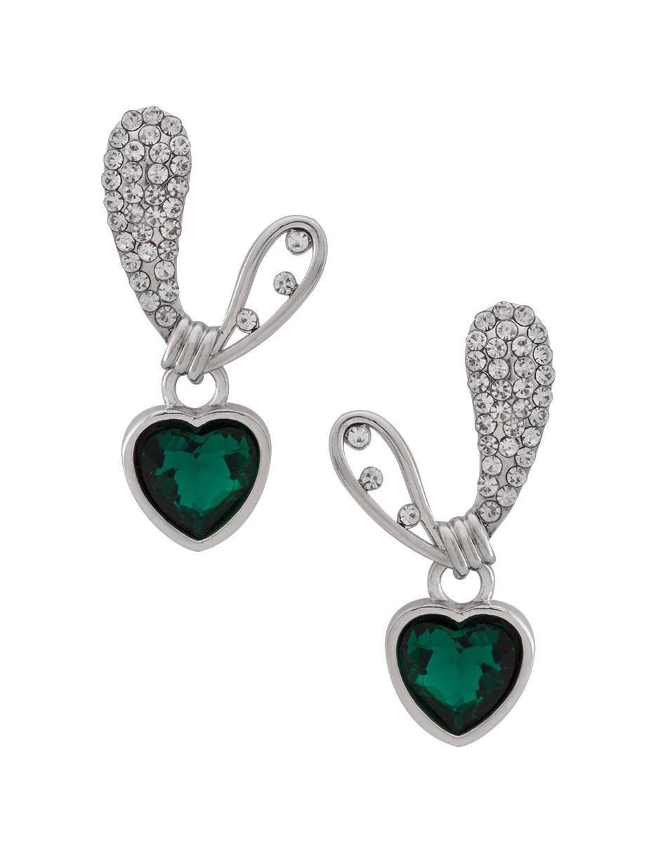 Aretes de corazón con acabado baño rodio cristal