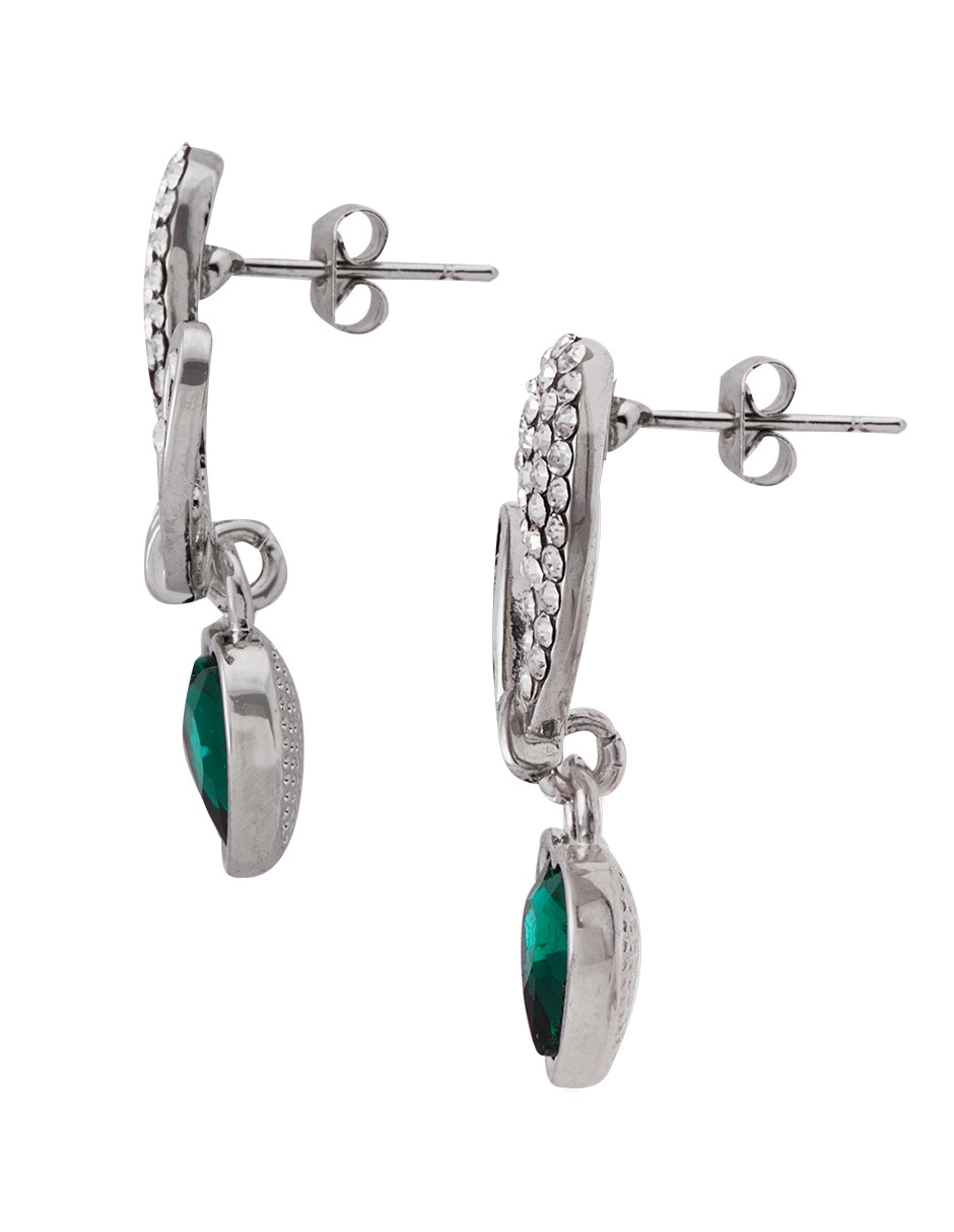 Aretes de corazón con acabado baño rodio cristal 3