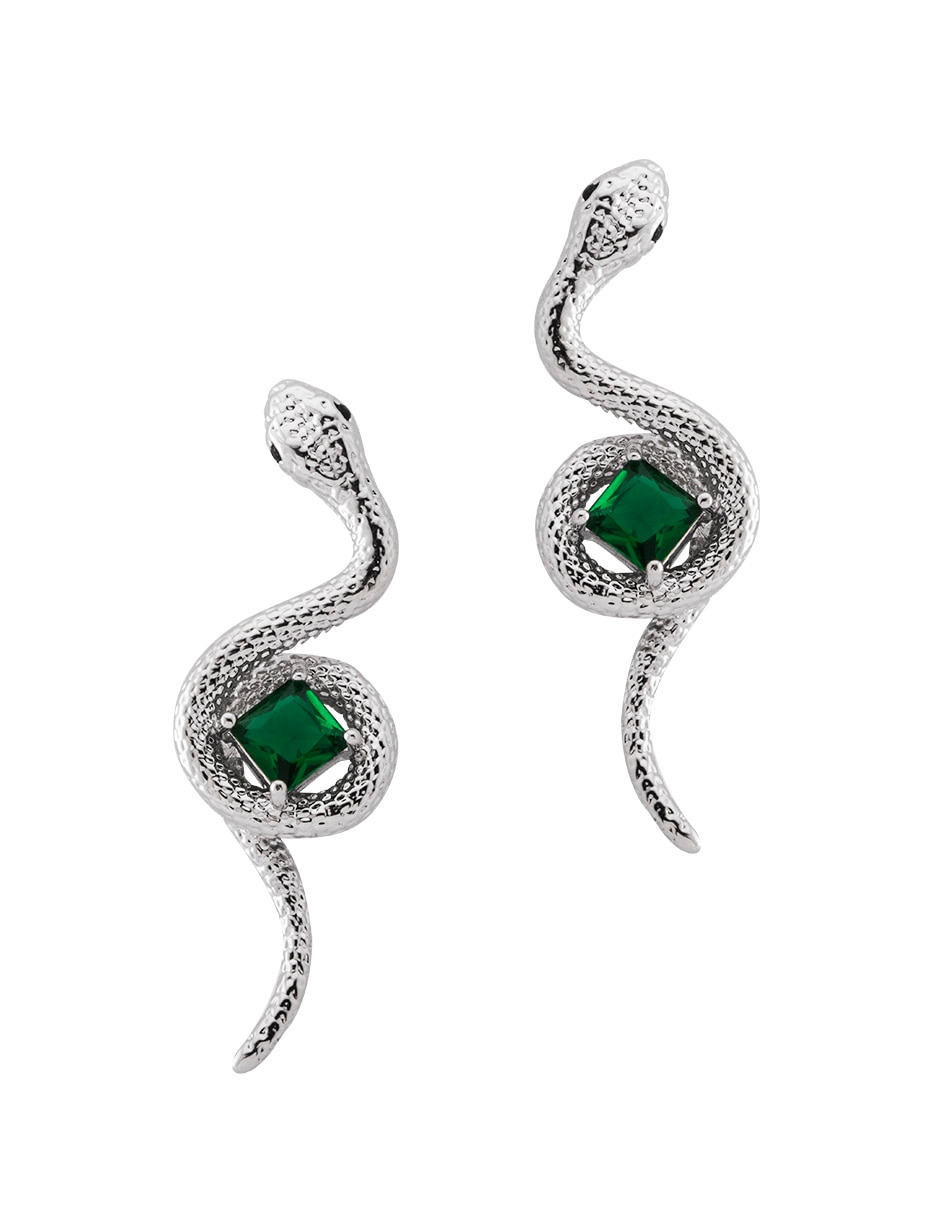 Aretes de serpiente con acabado baño rodio zirconia Aretes de serpiente con acabado baño rodio zirconia