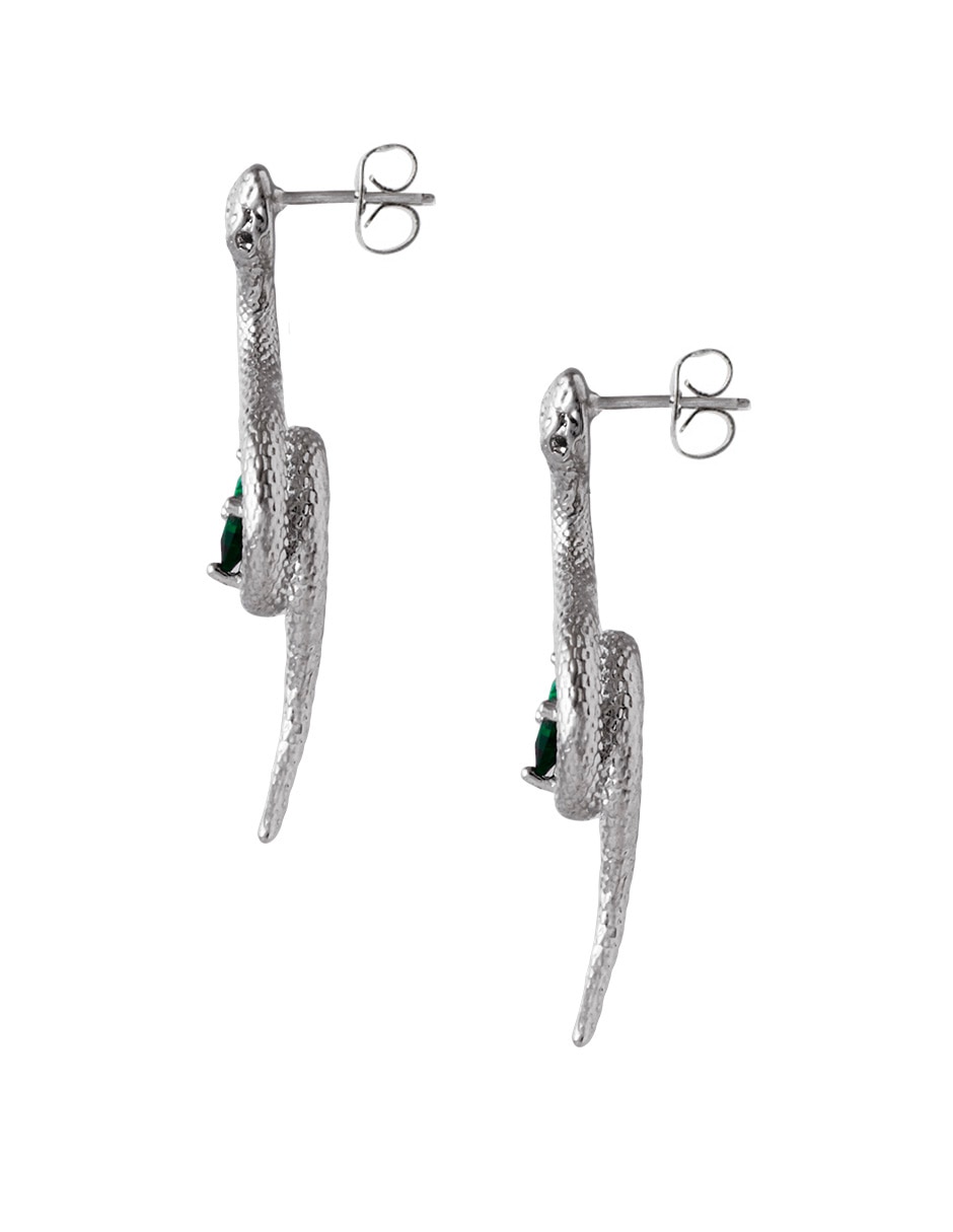 Aretes de serpiente con acabado baño rodio zirconia 3